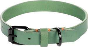 Flamingo f-521255 - Leano Green Leather Dog Collar with Orange Accents