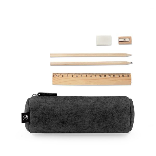 Multi-purpose case in recycled felt (100% rPET) with ruler, pencils, rubber and sharpener - Egotier 11196