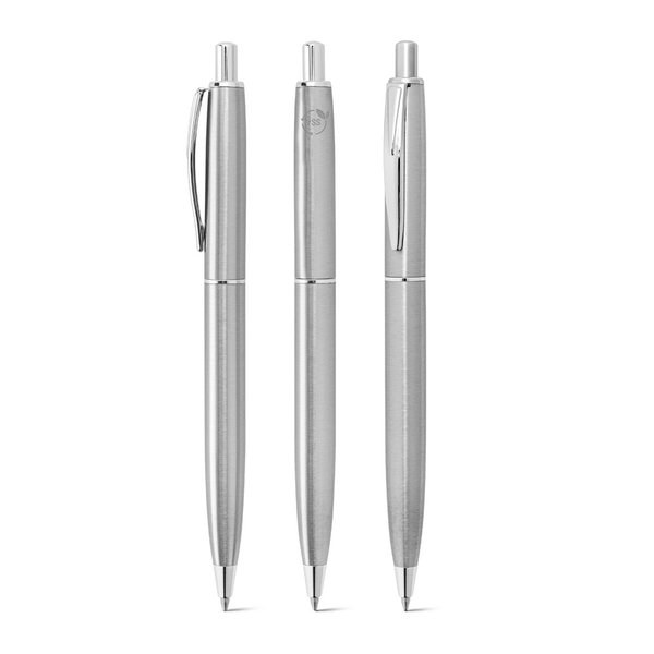 Stainless steel ballpoint pen (53% recycled), with shiny body