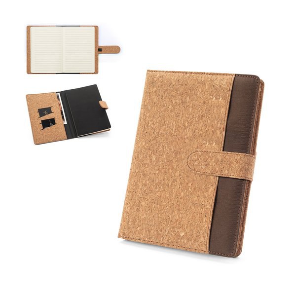 A5 folder in cork and recycled polyester (100% rPET) with removable notepad - Egotier 93658