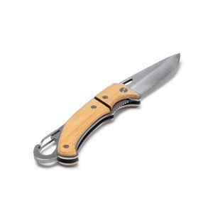 Stamina NA1557 - VORO Stainless steel knife with bamboo handle and carabiner