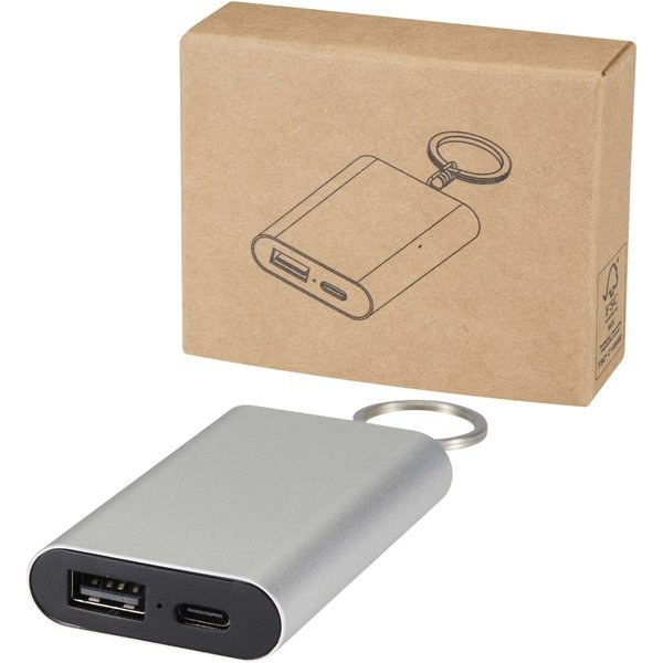 Arcturus 2000 mAh recycled aluminium power bank with keychain - EgotierPro 124517